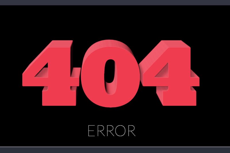 Three-dimensional red “404” floats like a digital tombstone above the word “ERROR,” glowing against a void-black backdrop.